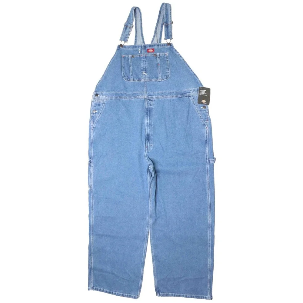 NWT Dickies Denim Bib Overalls Medium Wash Blue Cotton 8396SNB Mens Size 48 x 30